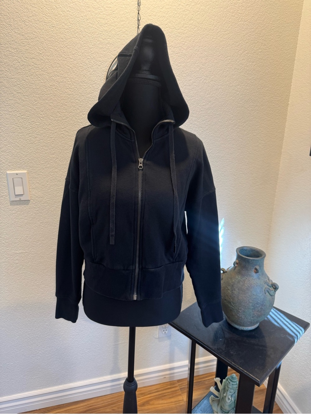 Core 10 Brand Black Full-Zip Hooded Sweatshirt with Drawstring